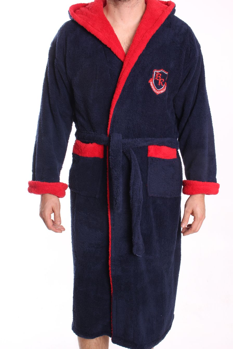 Pánsky župan s kapucňou BARAY (440) - červeno-tmavomodrý veľkosť M