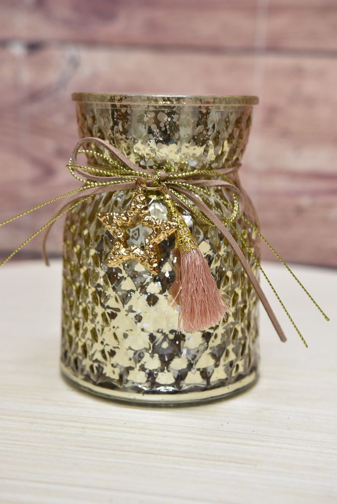 Shopinguj.sk Sklenený svietnik s hviezdou - zlatý (10x14x10cm)